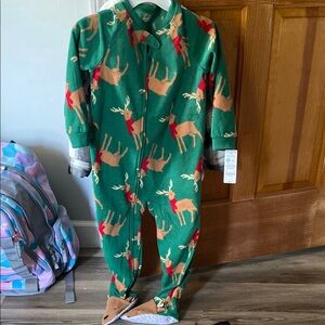 Festive Green Reindeer Onesie Pajamas